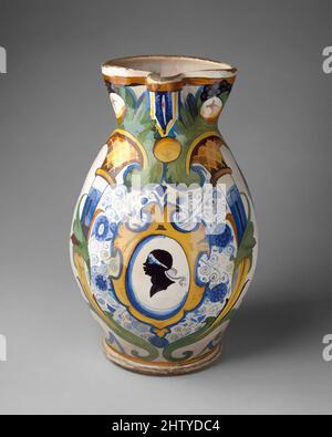 Kunst inspiriert von Armorial Krug (Boccale), ca. 1570–80, Italienisch, Montelupo, Maiolica (zinnglasierte Steinwaren), H. 15 3/16 Zoll (38,5 cm), Keramik-Keramik, Klassisches Werk, modernisiert von Artotop mit einem Schuss Moderne. Formen, Farbe und Wert, auffällige visuelle Wirkung auf Kunst. Emotionen durch Freiheit von Kunstwerken auf zeitgemäße Weise. Eine zeitlose Botschaft, die eine wild kreative neue Richtung verfolgt. Künstler, die sich dem digitalen Medium zuwenden und die Artotop NFT erschaffen Stockfoto