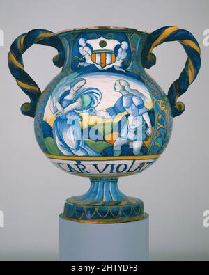 Kunst inspiriert von Apotheker Vase (Vaso da Farmacia), ca. 1515, Ital, Castelli, Maiolica (verzinntes Steingut), H. 11 7/8 Zoll (30,2 cm), Keramik-Keramik, Klassisches Werk, modernisiert von Artotop mit einem Schuss Moderne. Formen, Farbe und Wert, auffällige visuelle Wirkung auf Kunst. Emotionen durch Freiheit von Kunstwerken auf zeitgemäße Weise. Eine zeitlose Botschaft, die eine wild kreative neue Richtung verfolgt. Künstler, die sich dem digitalen Medium zuwenden und die Artotop NFT erschaffen Stockfoto