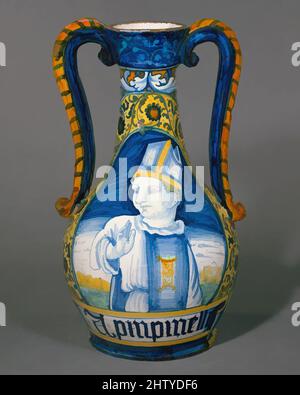 Kunst inspiriert von der Vase Apotheker (Vaso da Farmacia), ca. 1520–30, italienisch, Castelli, Maiolica (verzinntes Steingut), Höhe: 15 5/16 Zoll (38,9 cm), Keramik-Keramik, Klassisches Werk, modernisiert von Artotop mit einem Schuss Moderne. Formen, Farbe und Wert, auffällige visuelle Wirkung auf Kunst. Emotionen durch Freiheit von Kunstwerken auf zeitgemäße Weise. Eine zeitlose Botschaft, die eine wild kreative neue Richtung verfolgt. Künstler, die sich dem digitalen Medium zuwenden und die Artotop NFT erschaffen Stockfoto