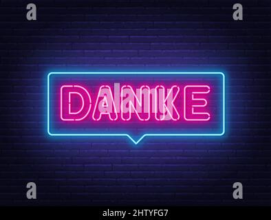 Danke Neon-Zeichen in der Sprechblase auf Backsteinmauer Hintergrund. Stock Vektor