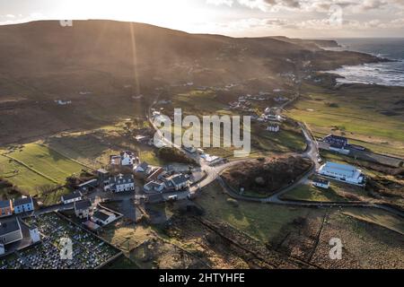 Luftaufnahme von Glencolumbkille in der Grafschaft Donegal, Republik Irleand. Stockfoto