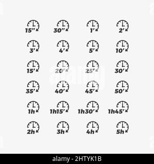 Stunden und Minuten Countdown Stoppuhr Flat Vector Icon Set Stock Vektor