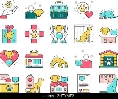 Tier Tierheim Sammlung Icons Set Vektor . Stock Vektor
