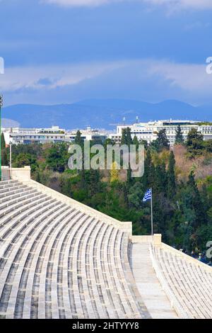 Panathenaic-Stadion in Athen, Griechenland (Gastgeber der ersten modernen Olympischen Spiele im Jahr 1896), Kalimarmaro Stockfoto