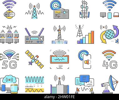 Symbole Für Telekommunikationstechnologie Setzen Vektor . Stock Vektor