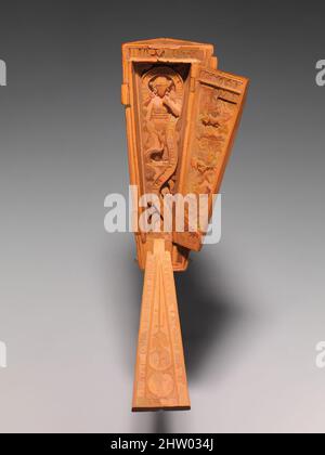 Kunst inspiriert von Miniatur-Coffin, Anfang 16. Jahrhundert, Niederlandisch, Boxwood, geöffnet: 4 × 1 1/4 × 2 3/8 in. (10,1 × 3,2 × 6,1 cm), Skulptur-Miniaturholz, die meisten erhaltenen Buchsholzschnitzereien aus dieser Zeit sind in Form von Miniatur-Altarbildern und Rosenkranz. Dieses Memento Mori, oder, Classic Works modernisiert von Artotop mit einem Schuss Moderne. Formen, Farbe und Wert, auffällige visuelle Wirkung auf Kunst. Emotionen durch Freiheit von Kunstwerken auf zeitgemäße Weise. Eine zeitlose Botschaft, die eine wild kreative neue Richtung verfolgt. Künstler, die sich dem digitalen Medium zuwenden und die Artotop NFT erschaffen Stockfoto