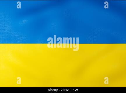 Nahaufnahme der ukrainischen Flagge. 3D Rendern Stockfoto
