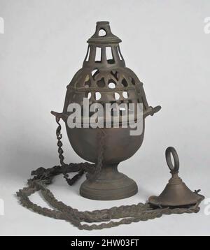 Art inspired by censer, 16. Century, South Netherlandish (?), Brass, Overall (mit Kette): 31 1/2 in. (80 cm), Metallarbeiten-Messing, Klassisches Werk, modernisiert von Artotop mit einem Schuss Moderne. Formen, Farbe und Wert, auffällige visuelle Wirkung auf Kunst. Emotionen durch Freiheit von Kunstwerken auf zeitgemäße Weise. Eine zeitlose Botschaft, die eine wild kreative neue Richtung verfolgt. Künstler, die sich dem digitalen Medium zuwenden und die Artotop NFT erschaffen Stockfoto