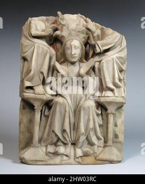 Kunst inspiriert von der Krönung der Jungfrau, ca. 1460, hergestellt in Nottingham, England, Britisch, Alabaster, Farbe, insgesamt: 14 1/2 x 10 1/4 x 2 1/8 Zoll (36,8 x 26 x 5,4 cm), Skulpturenstein, Klassisches Werk, das von Artotop mit einem Schuss Modernität modernisiert wurde. Formen, Farbe und Wert, auffällige visuelle Wirkung auf Kunst. Emotionen durch Freiheit von Kunstwerken auf zeitgemäße Weise. Eine zeitlose Botschaft, die eine wild kreative neue Richtung verfolgt. Künstler, die sich dem digitalen Medium zuwenden und die Artotop NFT erschaffen Stockfoto