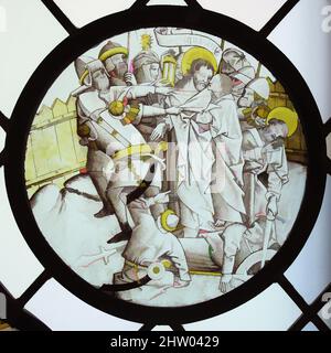 Kunst inspiriert von Roundel with the Betrayal, 1480–90, Made in Upper Rheinland, Deutschland, farbloses Glas, Glasfarbe und Silberfärbung, GesamtDurchm.: 7 7/8 Zoll (20 cm), Glasmalerei, Klassisches Werk, modernisiert von Artotop mit einem Schuss Moderne. Formen, Farbe und Wert, auffällige visuelle Wirkung auf Kunst. Emotionen durch Freiheit von Kunstwerken auf zeitgemäße Weise. Eine zeitlose Botschaft, die eine wild kreative neue Richtung verfolgt. Künstler, die sich dem digitalen Medium zuwenden und die Artotop NFT erschaffen Stockfoto