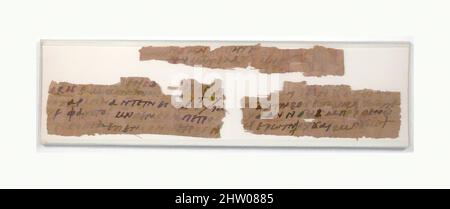 Kunst inspiriert von Papyri Fragments of a Letter, 7.. Jahrhundert, hergestellt in byzantinischem Ägypten, koptisch, Papyrus und Tusche, gerahmt: 2 1/2 x 8 7/8 Zoll (6,3 x 22,6 cm), Papyrus, Classic Works modernisiert von Artotop mit einem Schuss Moderne. Formen, Farbe und Wert, auffällige visuelle Wirkung auf Kunst. Emotionen durch Freiheit von Kunstwerken auf zeitgemäße Weise. Eine zeitlose Botschaft, die eine wild kreative neue Richtung verfolgt. Künstler, die sich dem digitalen Medium zuwenden und die Artotop NFT erschaffen Stockfoto