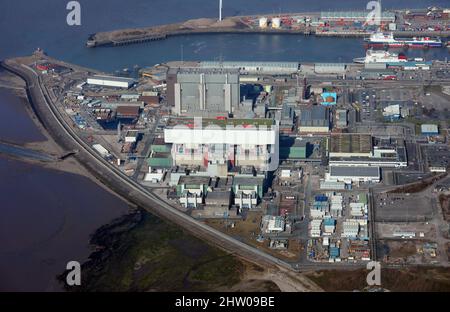 Luftaufnahme des Kernkraftwerks Heysham, einem Kernkraftwerk Stockfoto