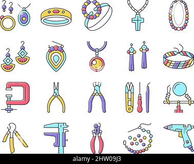 Handgemachte Schmuck Sammlung Icons Set Vektor . Stock Vektor