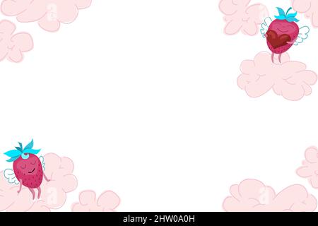 Cute kindisch Cartoon Vorlage für Text, Diplom. Vektorrahmen für Text mit Cartoon-Erdbeeren und Wolke. Hintergrund für den Druck Diplom Stock Vektor