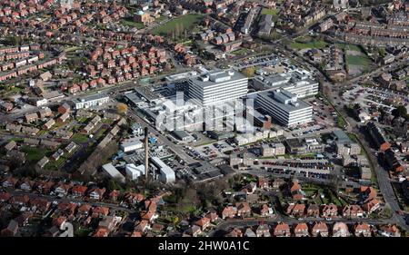 Luftaufnahme des Barnsley Hospital, Barnsley, South Yorkshire Stockfoto