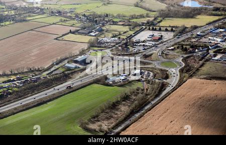 Luftaufnahme von Markham Moor Services an einer Kreuzung der Straße A1 in der Nähe von Retford, Lincolnshire Stockfoto