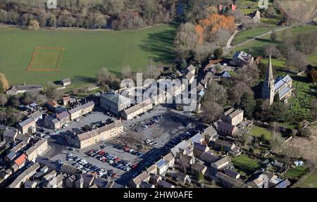 Luftaufnahme des Stadtzentrums von Masham, North Yorkshire Stockfoto