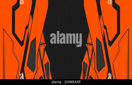 Technologie futuristischer abstrakter Hintergrund für Roboterspiele in Orange und Schwarz. Technoflacher Hintergrund. Stock Vektor