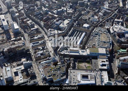 Luftaufnahme des Stadtzentrums von Newcastle-upon-Tyne aus dem Norden mit Blick auf die Grainger Street, Tyne & Wear, Großbritannien Stockfoto