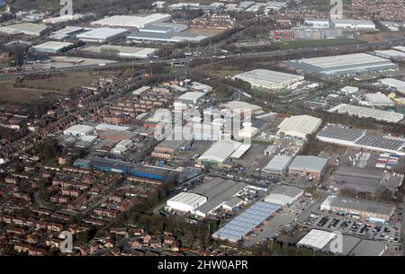 Luftaufnahme des Industrieguts Normanton in der Nähe von Wakefield und Castleford, West Yorkshire (Autobahn J31 M62) Stockfoto