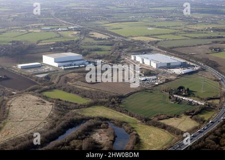 Luftaufnahme des NewCold-Entwicklungsgebiets entlang der Autobahn M1 in der Nähe von Wakefield, West Yorkshire Stockfoto