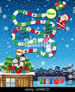 Schlange und Leitern Spiel Vorlage in Weihnachten Thema Illustration Stock Vektor