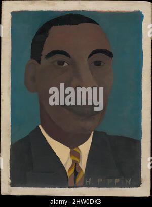 Art Inspired by Self-Portrait II, 1944, Öl auf Leinwand, auf Karton geklebt, 8 1/2 x 6 1/2 Zoll (21,6 x 16,5 cm), Gemälde, Horace Pippin (amerikanisch, West Chester, Pennsylvania 1888–1946 West Chester, Pennsylvania), nach dem Ersten Weltkrieg schrieb Pippin, der keine formale Kunstausbildung hatte, und, Klassisches Werk, das von Artotop mit einem Schuss Moderne modernisiert wurde. Formen, Farbe und Wert, auffällige visuelle Wirkung auf Kunst. Emotionen durch Freiheit von Kunstwerken auf zeitgemäße Weise. Eine zeitlose Botschaft, die eine wild kreative neue Richtung verfolgt. Künstler, die sich dem digitalen Medium zuwenden und die Artotop NFT erschaffen Stockfoto