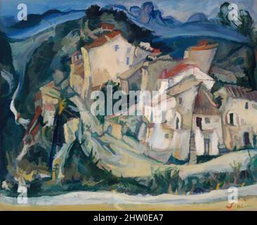 Kunst inspiriert von View of Cagnes, ca. 1924–25, Öl auf Leinwand, 23 3/4 × 28 7/8 Zoll (60,3 × 73,3 cm), Gemälde, Chaim Soutine (Französisch (geboren Litauen), Smilovitchi 1893–1943 Paris), am besten bekannt für seine düsteren Porträts, malte Soutine während seiner gesamten Karriere auch Landschaften. Von 1923 bis, Classic Works modernisiert von Artotop mit einem Schuss Moderne. Formen, Farbe und Wert, auffällige visuelle Wirkung auf Kunst. Emotionen durch Freiheit von Kunstwerken auf zeitgemäße Weise. Eine zeitlose Botschaft, die eine wild kreative neue Richtung verfolgt. Künstler, die sich dem digitalen Medium zuwenden und die Artotop NFT erschaffen Stockfoto