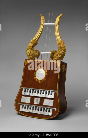 Kunst inspiriert von Apollo Lyre, 1848–53, New York?, USA?, Verschiedene Materialien, H. 82,8 cm (32-3/4 in.), größter W. 39,2 cm (15-1/2 in.), D. 11,7 cm (4-3/4 in.), Aerophone-Free Reed-Harmonium, Dieses Instrument, das einzige bekannte Beispiel seiner Art, wurde wahrscheinlich inspiriert von, Classic Works modernisiert von Artotop mit einem Schuss Moderne. Formen, Farbe und Wert, auffällige visuelle Wirkung auf Kunst. Emotionen durch Freiheit von Kunstwerken auf zeitgemäße Weise. Eine zeitlose Botschaft, die eine wild kreative neue Richtung verfolgt. Künstler, die sich dem digitalen Medium zuwenden und die Artotop NFT erschaffen Stockfoto