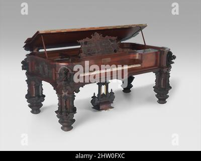 Kunst inspiriert von Square Piano, 1853, New York, New York, USA, Amerikaner, Rosenholz, Perlmutt, Schildpatt, Abalone, Filz, Metall, Farbe, Vergoldung, Höhe: 37 3/4 Zoll (95,9 cm), Chordophon-Zither-Klavier, Robert Nunns (British, (aktive USA) 1791–1869), John, Klassische Werke, die von Artotop mit einem Schuss Moderne modernisiert wurden. Formen, Farbe und Wert, auffällige visuelle Wirkung auf Kunst. Emotionen durch Freiheit von Kunstwerken auf zeitgemäße Weise. Eine zeitlose Botschaft, die eine wild kreative neue Richtung verfolgt. Künstler, die sich dem digitalen Medium zuwenden und die Artotop NFT erschaffen Stockfoto