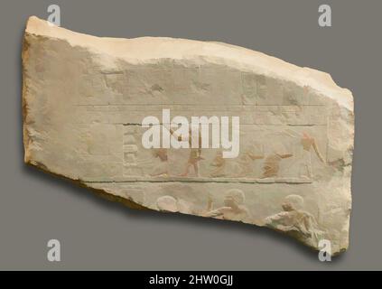 Kunst inspiriert von Relief aus einer Opfernische, erste Zwischenzeit, Dynastie 9–10, ca. 2100–2010 v. Chr., aus Ägypten, Memphit-Region, Saqqara, Teti Pyramid Cemetery, SAE 1905–1906, Kalkstein, Farbe, H. 26 cm (10 1/4 in); mit 52 cm (20 1/2 Zoll); th. 14,2 cm (5 9/16 in), dieser Block, Classic Works modernisiert von Artotop mit einem Schuss Moderne. Formen, Farbe und Wert, auffällige visuelle Wirkung auf Kunst. Emotionen durch Freiheit von Kunstwerken auf zeitgemäße Weise. Eine zeitlose Botschaft, die eine wild kreative neue Richtung verfolgt. Künstler, die sich dem digitalen Medium zuwenden und die Artotop NFT erschaffen Stockfoto