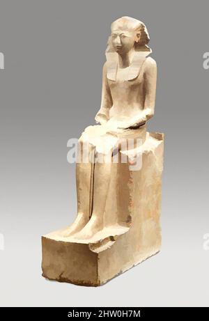 Kunst inspiriert von sitzender Statue der Hatschepsut, New Kingdom, Dynastie 18, ca. 1479–1458 v. Chr., aus Ägypten, Oberägypten, Theben, Deir el-Bahri & el-Asasif, Senenmut Steinbruch, 1926–28/Lepsius 1843–45, indurierter Kalkstein, Farbe, H. 195 cm (76 3/4 in.); B. 49 cm (19 5/16 in.); D. 114 cm (44 7/8, Classic Works modernisiert von Artotop mit einem Schuss Moderne. Formen, Farbe und Wert, auffällige visuelle Wirkung auf Kunst. Emotionen durch Freiheit von Kunstwerken auf zeitgemäße Weise. Eine zeitlose Botschaft, die eine wild kreative neue Richtung verfolgt. Künstler, die sich dem digitalen Medium zuwenden und die Artotop NFT erschaffen Stockfoto