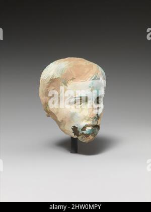 Kunst, inspiriert vom Kopf des Augustus, Römerzeit, Augustus, 27 v. Chr.–n. Chr. 14, aus Ägypten; möglicherweise aus der Memphite-Region, Memphis (mit Rahina), Faience, H. 7,7 cm (3 1/16 in.); W. 6 cm (2 3/8 in.); D. 6,5 cm (2 9/16 in.), dieser kleine Kopf soll den römischen Kaiser Augustus darstellen, klassische Werke, die von Artotop mit einem Schuss Moderne modernisiert wurden. Formen, Farbe und Wert, auffällige visuelle Wirkung auf Kunst. Emotionen durch Freiheit von Kunstwerken auf zeitgemäße Weise. Eine zeitlose Botschaft, die eine wild kreative neue Richtung verfolgt. Künstler, die sich dem digitalen Medium zuwenden und die Artotop NFT erschaffen Stockfoto