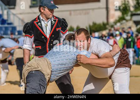 Schweizer Wrestler kämpfen bei der NOS 2012 in Silvaplana, Schweiz Stockfoto