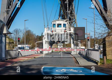 Die neue Schwebefähre über den Nord-Ostsee-Kanal wird morgen 4. Mrz. 2022 feierlich ihrer Bestimmung übergeben. Stockfoto