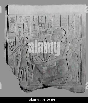 Kunst inspiriert von Stela von Hatiay, New Kingdom, Dynasty 18, ca. 1336–1295 v. Chr., aus Ägypten, Memphit-Region, Saqqara, Kalkstein, H. 25 cm (9 13/16 Zoll), mit 23 cm (9 1/16 in), Dieses Relief, das einst den Eingang zum Grab des Vaters Gottes, Hatiay, geschmückt haben könnte, stellt ihn dar, Klassische Werke, die von Artotop mit einem Schuss Moderne modernisiert wurden. Formen, Farbe und Wert, auffällige visuelle Wirkung auf Kunst. Emotionen durch Freiheit von Kunstwerken auf zeitgemäße Weise. Eine zeitlose Botschaft, die eine wild kreative neue Richtung verfolgt. Künstler, die sich dem digitalen Medium zuwenden und die Artotop NFT erschaffen Stockfoto
