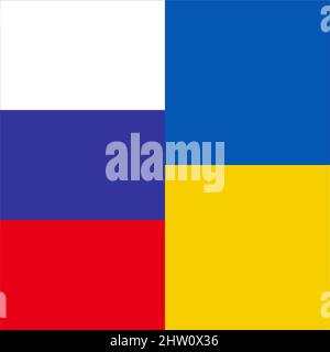 Flaggen von Russland und der Ukraine nebeneinander. Symbole der europäischen Länder. Ein Zeichen von Freundschaft, Unterstützung, kein Krieg. Patriotisch, Union der Länder Banner. Stock Vektor