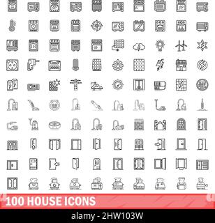 100 Haus-Icons gesetzt. Skizzieren Sie die Darstellung von 100 Haus-Symbole Vektor-Set isoliert auf weißem Hintergrund Stock Vektor