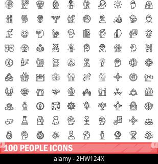 Symbole für 100 Personen eingestellt. Skizzieren Sie die Darstellung von 100 Personensymbolen, die auf weißem Hintergrund isoliert sind Stock Vektor