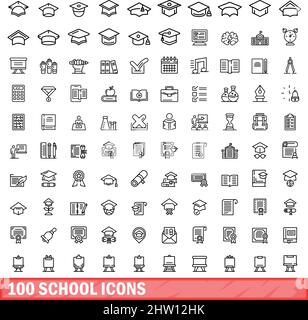 100 Schulsymbole eingestellt. Skizzieren Illustration von 100 Schule Symbole Vektor-Set isoliert auf weißem Hintergrund Stock Vektor