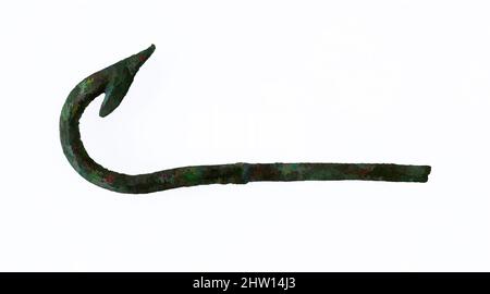 Kunst inspiriert von Fish Hook, New Kingdom, Ramesside, Dynasty 19–20, ca. 1295–1070 v. Chr., aus Ägypten, Memphit-Region, Lisht North, Friedhof, 1913–14, Bronze, l. 8,1 cm (3 3/16 in, Classic Works modernisiert von Artotop mit einem Schuss Moderne. Formen, Farbe und Wert, auffällige visuelle Wirkung auf Kunst. Emotionen durch Freiheit von Kunstwerken auf zeitgemäße Weise. Eine zeitlose Botschaft, die eine wild kreative neue Richtung verfolgt. Künstler, die sich dem digitalen Medium zuwenden und die Artotop NFT erschaffen Stockfoto