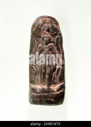 Kunst inspiriert von Cippus of Horus (magische Stele), ptolemäische Periode, 332–30 v. Chr., aus Ägypten, Speckstein, h. 4,5 cm (1 3/4 Zoll) × W. 1,8 cm (11/16 in.), Diese kleine Stele repräsentiert das Genre der ägyptischen Kunst, das als Cippus (Plural, Cippi) oder magische Stele bekannt ist. Ein Bild der von Artotop modernisierten, klassischen Werke mit einem Schuss Moderne. Formen, Farbe und Wert, auffällige visuelle Wirkung auf Kunst. Emotionen durch Freiheit von Kunstwerken auf zeitgemäße Weise. Eine zeitlose Botschaft, die eine wild kreative neue Richtung verfolgt. Künstler, die sich dem digitalen Medium zuwenden und die Artotop NFT erschaffen Stockfoto