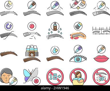 Augenbraue Tattoo Schönheit Verfahren Icons Set Vektor. Stock Vektor