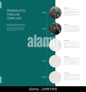 Vektor-Infografik Einfache minimalistische vertikale Timeline-Vorlage aus Kreis Foto-Platzhalter mit Textinhalt - leichte Version mit einfachen ti Stock Vektor