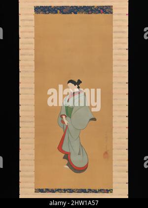 Kunst inspiriert von der stehenden Frau, Edo-Zeit (1615–1868), ca. 1730, Japan, hängende Schriftrolle; Tinte und Farbe auf Seide, Bild: 26 7/8 × 12 1/8 Zoll (68,3 × 30,8 cm), Gemälde, Tōsendō Rifū (japanisch, aktiv ca. 1730, Classic Works modernisiert von Artotop mit einem Schuss Moderne. Formen, Farbe und Wert, auffällige visuelle Wirkung auf Kunst. Emotionen durch Freiheit von Kunstwerken auf zeitgemäße Weise. Eine zeitlose Botschaft, die eine wild kreative neue Richtung verfolgt. Künstler, die sich dem digitalen Medium zuwenden und die Artotop NFT erschaffen Stockfoto