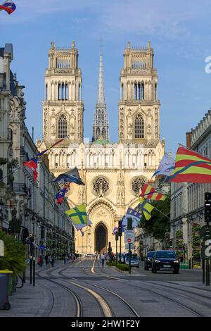 Frankreich, Loiret (45), Orleans, die Sainte-Croix-Kathedrale und die Rue Jeanne d'Arc vom Place du General de Gaulle aus gesehen Stockfoto