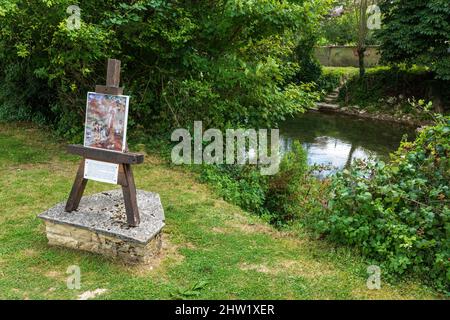 Frankreich, Aube, La Cote des Bar, Essoyes, Reproduktion eines Gemäldes von Pierre Auguste Renoir, The Washers, ource River Stockfoto