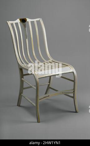 Kunst inspiriert von Side Chair, ca. 1810, hergestellt in Boston, Massachusetts, USA, Esche oder Kastanie, 33 7/8 x 18 1/4 x 26 Zoll (86 x 46,4 x 66 cm), Möbel, Samuel Gragg (1772–1855, Klassisches Werk, modernisiert von Artotop mit einem Schuss Moderne. Formen, Farbe und Wert, auffällige visuelle Wirkung auf Kunst. Emotionen durch Freiheit von Kunstwerken auf zeitgemäße Weise. Eine zeitlose Botschaft, die eine wild kreative neue Richtung verfolgt. Künstler, die sich dem digitalen Medium zuwenden und die Artotop NFT erschaffen Stockfoto