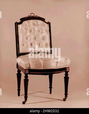 Kunst inspiriert von Side Chair, ca. 1860, hergestellt in New York, New York, USA, Amerikaner, Ahorn, Kiefer, 37 3/4 x 20 3/4 x 17 1/2 Zoll (95,9 x 52,7 x 44,5 cm), Möbel, Léon Marcotte (1824–1887), dieser Seitenstuhl ist Teil einer Suite von Möbeln im Louis XVI-Stil, die John Taylor Johnston, Classic Works von Artotop mit einem Schuss Moderne modernisiert hat. Formen, Farbe und Wert, auffällige visuelle Wirkung auf Kunst. Emotionen durch Freiheit von Kunstwerken auf zeitgemäße Weise. Eine zeitlose Botschaft, die eine wild kreative neue Richtung verfolgt. Künstler, die sich dem digitalen Medium zuwenden und die Artotop NFT erschaffen Stockfoto