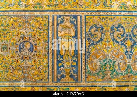 Azulejos im Gotischen Palast, Königspalast Alcázar, Sevilla Andalusien, Spanien | Gotischer Palast Azulejos, die Königlichen Alcázar von Sevilla, Andalusien, Stockfoto
